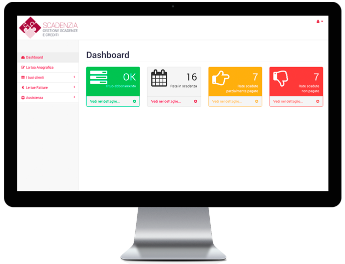 Un comodo pannello da cui gestire le tue scadenze, e tenere sotto controllo la situazione dei pagamenti dei tuoi clienti